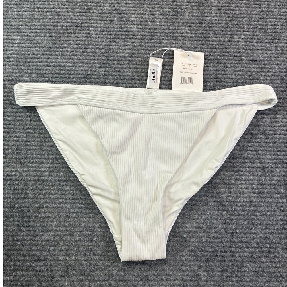 Andie Banded Cheeky Rib Bottom White Ribbed Bikini Swim XL Resort AB308-WHT-XL